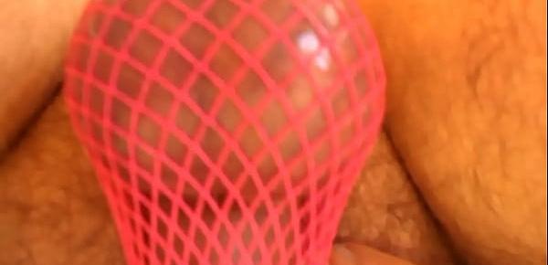  pink fishnet socks cum